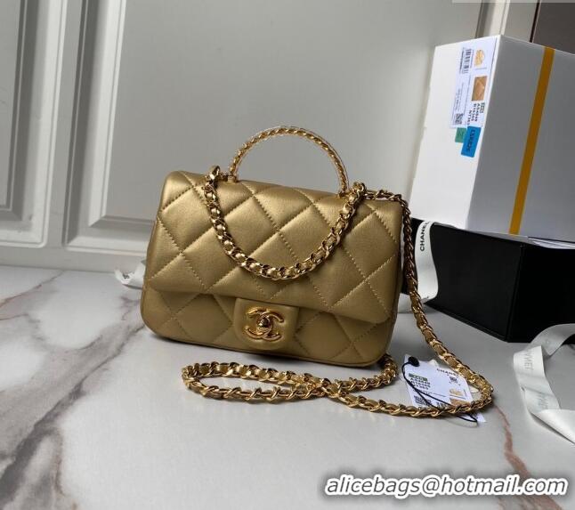 New Release Creation Chanel Calfskin Mini Flap bag with Chain Top Handle AS4848 Gold 2024