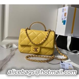 Cheapest Chanel Calfskin Mini Flap bag with Chain Top Handle AS4848 Yellow 2024