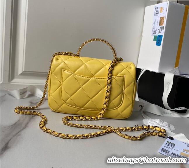 Cheapest Chanel Calfskin Mini Flap bag with Chain Top Handle AS4848 Yellow 2024