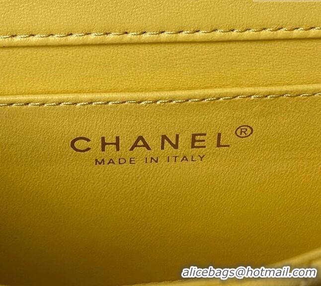 Cheapest Chanel Calfskin Mini Flap bag with Chain Top Handle AS4848 Yellow 2024