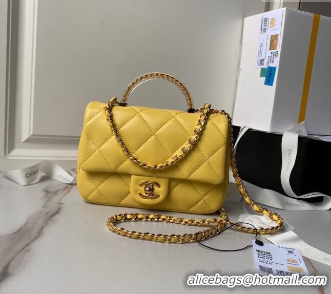 Cheapest Chanel Calfskin Mini Flap bag with Chain Top Handle AS4848 Yellow 2024