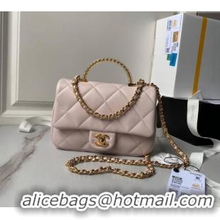 Wholesale Cheap Chanel Calfskin Mini Flap bag with Chain Top Handle AS4848 Light Pink 2024