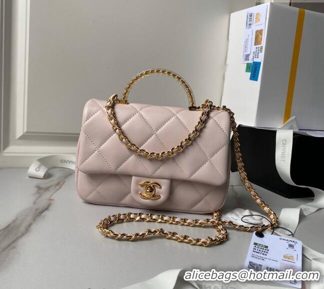 Wholesale Cheap Chanel Calfskin Mini Flap bag with Chain Top Handle AS4848 Light Pink 2024