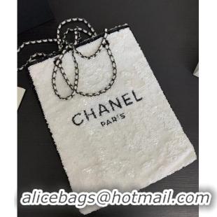 Top Quality Chanel Sequins & Black Metal Shopping bag AS4856 White/Black 2024