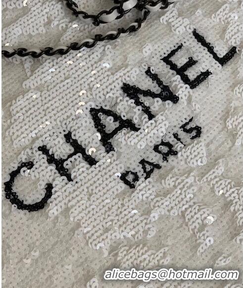 Top Quality Chanel Sequins & Black Metal Shopping bag AS4856 White/Black 2024