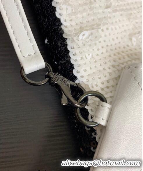 Top Quality Chanel Sequins & Black Metal Shopping bag AS4856 White/Black 2024