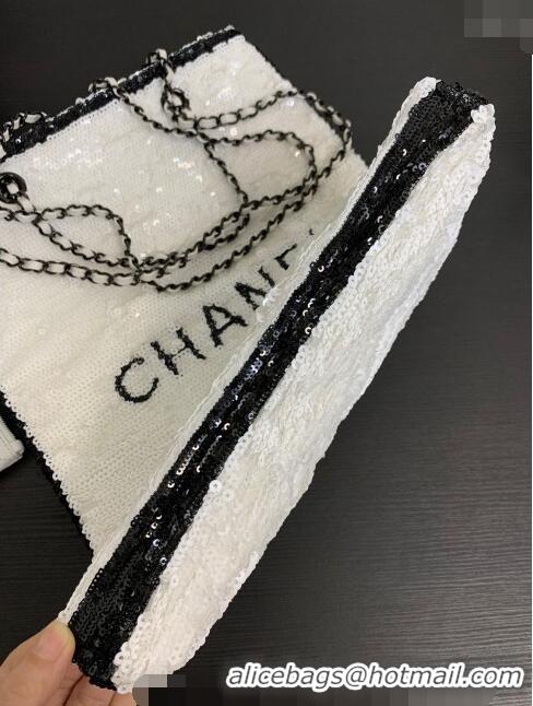 Top Quality Chanel Sequins & Black Metal Shopping bag AS4856 White/Black 2024