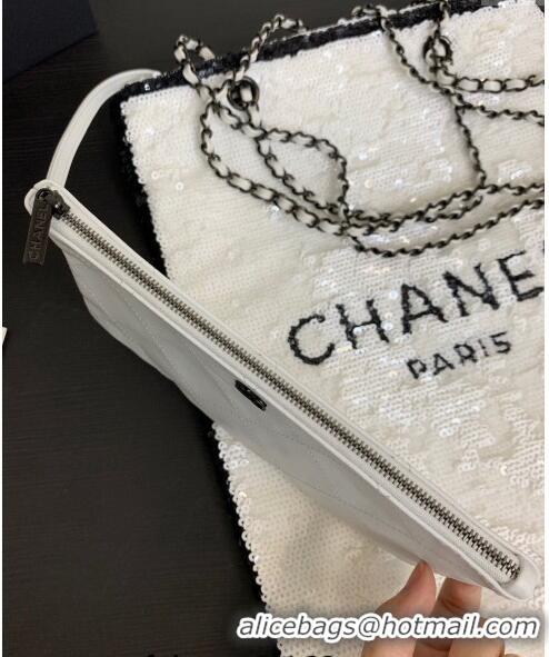 Top Quality Chanel Sequins & Black Metal Shopping bag AS4856 White/Black 2024