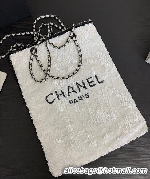 Top Quality Chanel Sequins & Black Metal Shopping bag AS4856 White/Black 2024