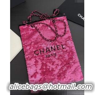 Luxury Cheap Chanel Sequins & Black Metal Shopping bag AS4856 Dark Pink/Black 2024