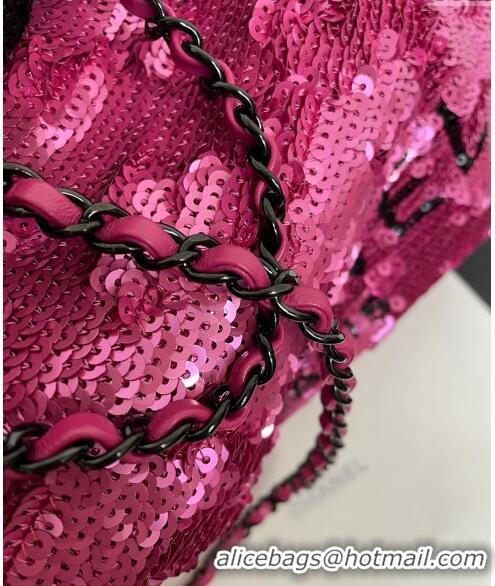 Luxury Cheap Chanel Sequins & Black Metal Shopping bag AS4856 Dark Pink/Black 2024