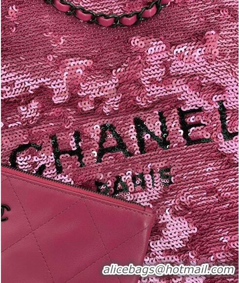 Luxury Cheap Chanel Sequins & Black Metal Shopping bag AS4856 Dark Pink/Black 2024