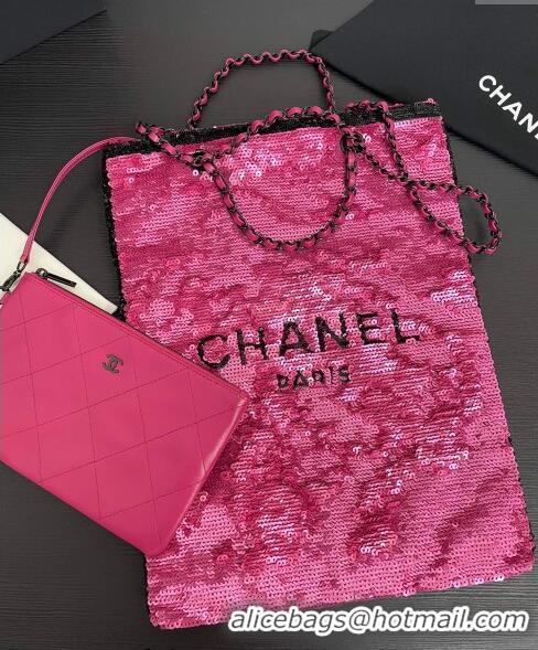 Luxury Cheap Chanel Sequins & Black Metal Shopping bag AS4856 Dark Pink/Black 2024