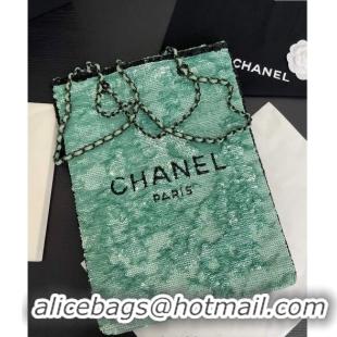 New Arrivals Chanel Sequins & Black Metal Shopping bag AS4856 Green/Black 2024