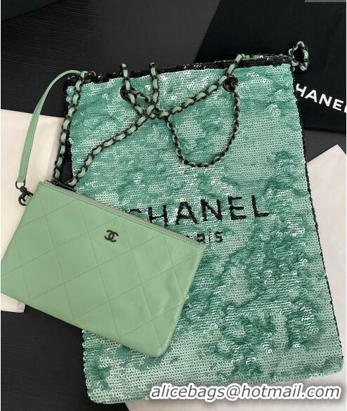 New Arrivals Chanel Sequins & Black Metal Shopping bag AS4856 Green/Black 2024