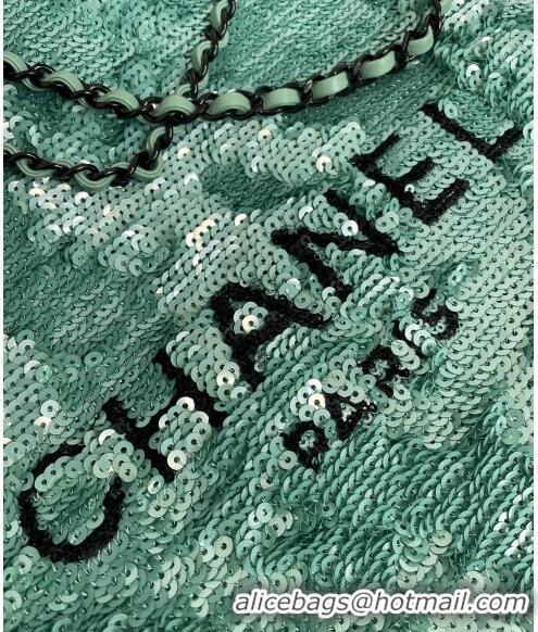 New Arrivals Chanel Sequins & Black Metal Shopping bag AS4856 Green/Black 2024