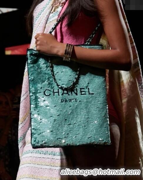 New Arrivals Chanel Sequins & Black Metal Shopping bag AS4856 Green/Black 2024