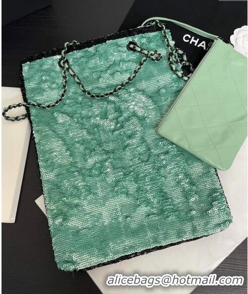 New Arrivals Chanel Sequins & Black Metal Shopping bag AS4856 Green/Black 2024