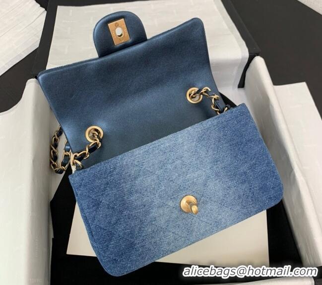 Spot Bulk Chanel Washed Denim Classic 11.12 Flap bag A01112 Blue 2024