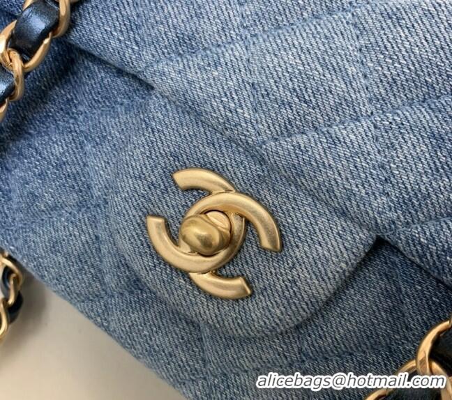 Spot Bulk Chanel Washed Denim Classic 11.12 Flap bag A01112 Blue 2024