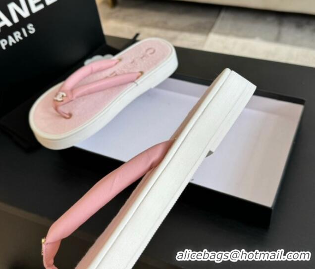 Popular Style Chanel Lambskin Thong Flat Slides Sandal with CC Patch Light Pink 601051