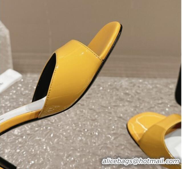 Luxurious Chanel Patent Calfskin Heel Sandals with Ankle Strap Yellow 601060