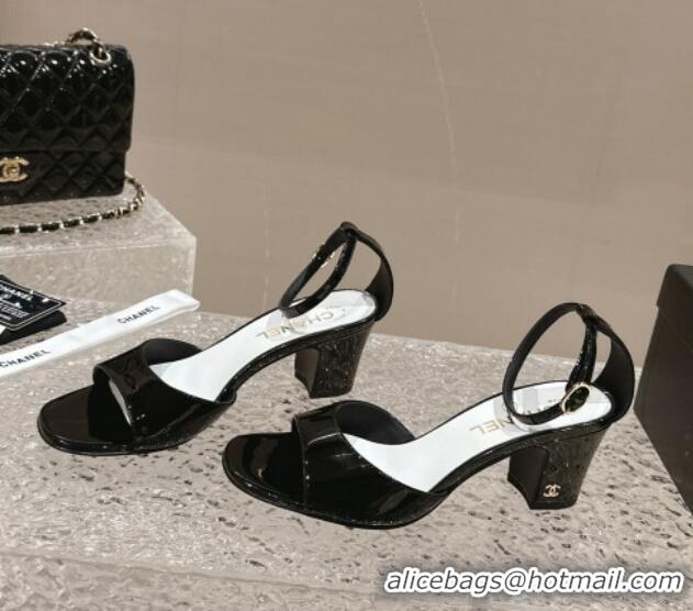 ost Popular Chanel Patent Calfskin Heel Sandals with Ankle Strap Black 601061