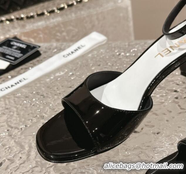 ost Popular Chanel Patent Calfskin Heel Sandals with Ankle Strap Black 601061