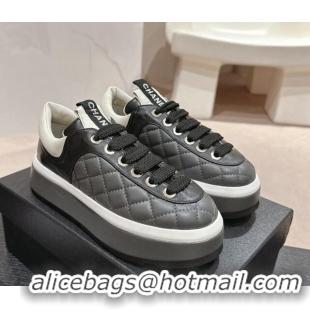 Shop Duplicate Chanel Quilted Lambskin Platform Sneakers Dark Grey 601066