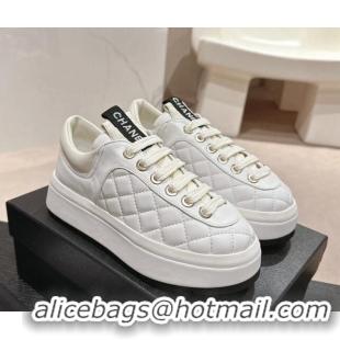 Grade Quality Chanel Quilted Lambskin Platform Sneakers White 601067