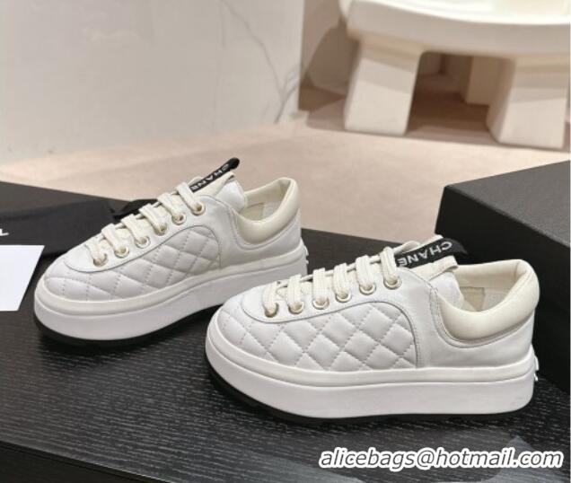 Grade Quality Chanel Quilted Lambskin Platform Sneakers White 601067