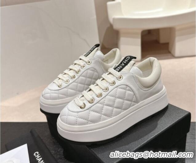 Grade Quality Chanel Quilted Lambskin Platform Sneakers White 601067