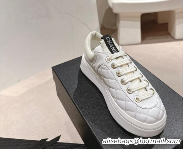 Grade Quality Chanel Quilted Lambskin Platform Sneakers White 601067