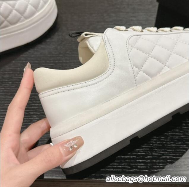 Grade Quality Chanel Quilted Lambskin Platform Sneakers White 601067