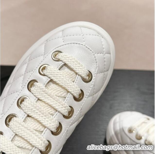 Grade Quality Chanel Quilted Lambskin Platform Sneakers White 601067