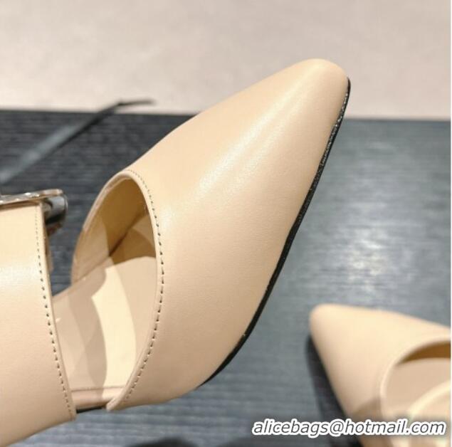 Durable Chanel Calfskin Mary Janes Pumps 7cm with Strap Buckle Beige 601069