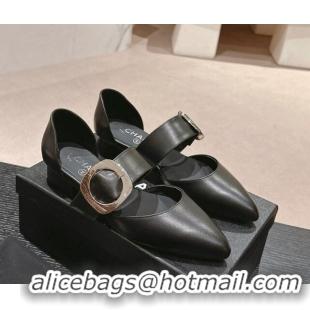 Good Looking Chanel Calfskin Mary Janes Ballet Flat with Strap Buckle Black 601071