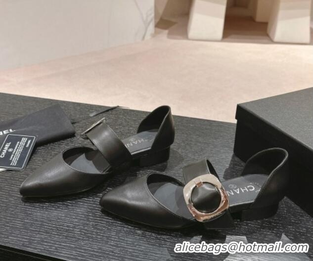 Good Looking Chanel Calfskin Mary Janes Ballet Flat with Strap Buckle Black 601071