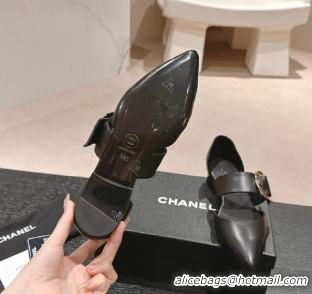 Good Looking Chanel Calfskin Mary Janes Ballet Flat with Strap Buckle Black 601071