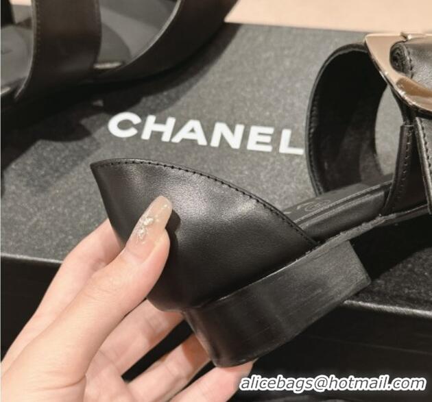 Good Looking Chanel Calfskin Mary Janes Ballet Flat with Strap Buckle Black 601071