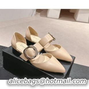 Best Product Chanel Calfskin Mary Janes Ballet Flat with Strap Buckle Beige 601072