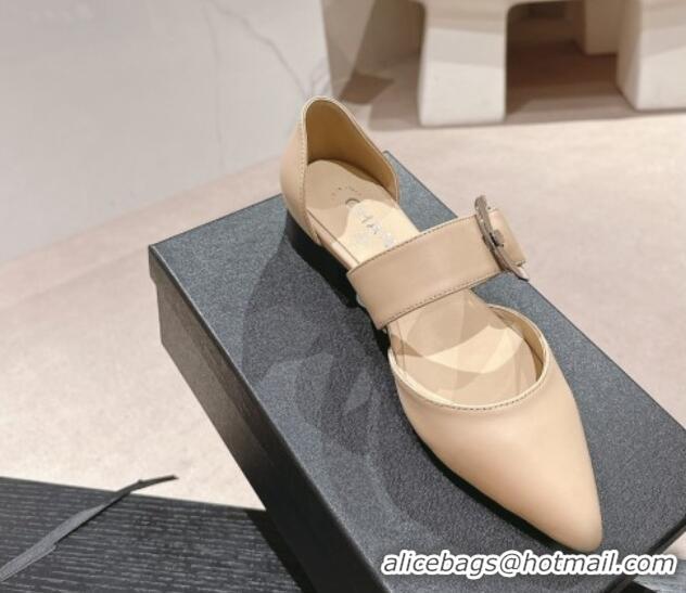 Best Product Chanel Calfskin Mary Janes Ballet Flat with Strap Buckle Beige 601072