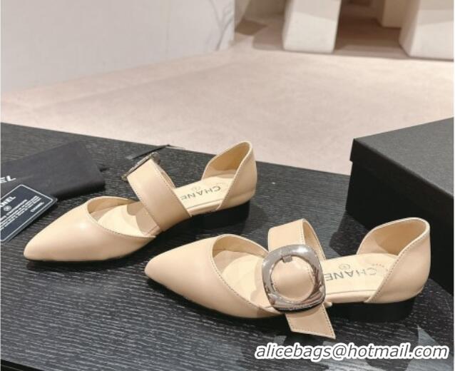 Best Product Chanel Calfskin Mary Janes Ballet Flat with Strap Buckle Beige 601072