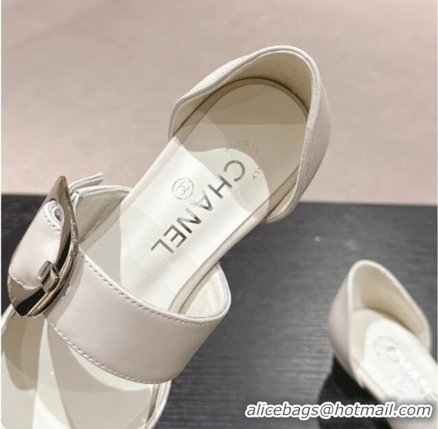 Most Popular Chanel Calfskin Mary Janes Ballet Flat with Strap Buckle White 601073