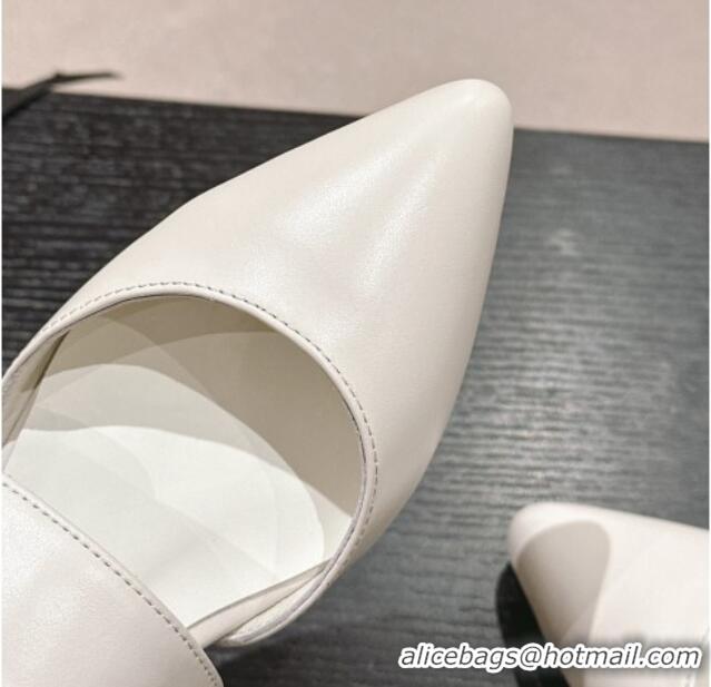 Most Popular Chanel Calfskin Mary Janes Ballet Flat with Strap Buckle White 601073