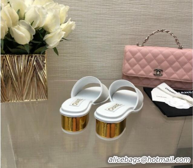 Best Price Chanel Calfskin Slides Sandal 5cm with Gold-Tone Heel White 601079