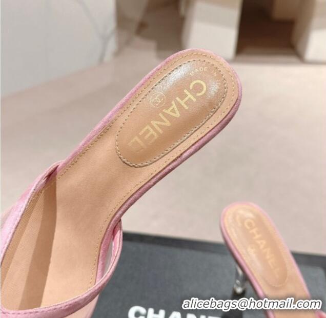 Best Grade Chanel Mesh and Suede High Heel Slides Sandals 10cm Light Purple 601093 