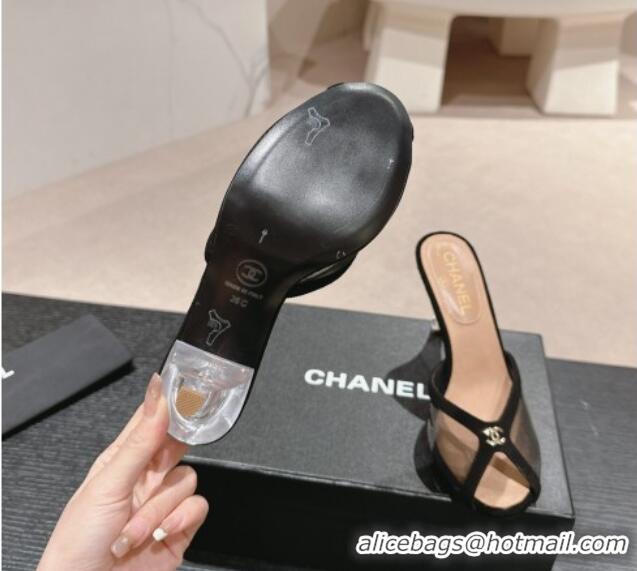 Good Quality Chanel Mesh and Suede High Heel Slides Sandals 10cm Black 601094