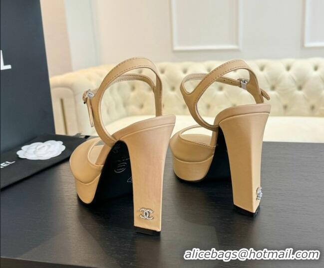 Lower Price Chanel Lambskin Platform Sandals 12cm Beige 601095