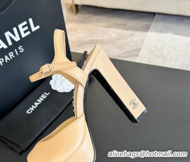 Lower Price Chanel Lambskin Platform Sandals 12cm Beige 601095